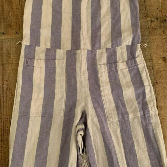 Beach lunch lounge womens tank cropped romper in blue and white striped -S - Picture 9 of 10